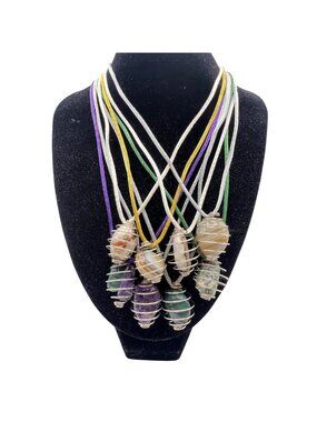 Lot 8 Caged Crystal Stone Pendant Necklaces Amethyst Agate Aventurine Boho Heal